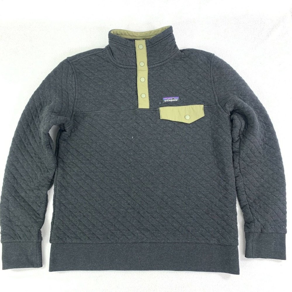 Patagonia Organic Cotton Pullover Quilted Sweater Snap T Black Women’s Sz. Small